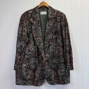 Vintage Fitting Image Womens Preppy Artsy Floral Blazer Size 26W Old Money Chic